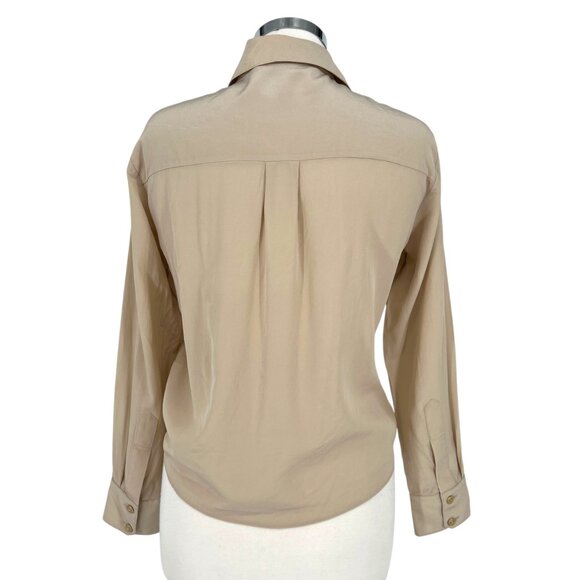 Trina Turk Helinda Silk Tie-Front Blouse Beige Tan Long Sleeve Size Small - Picture 5 of 12